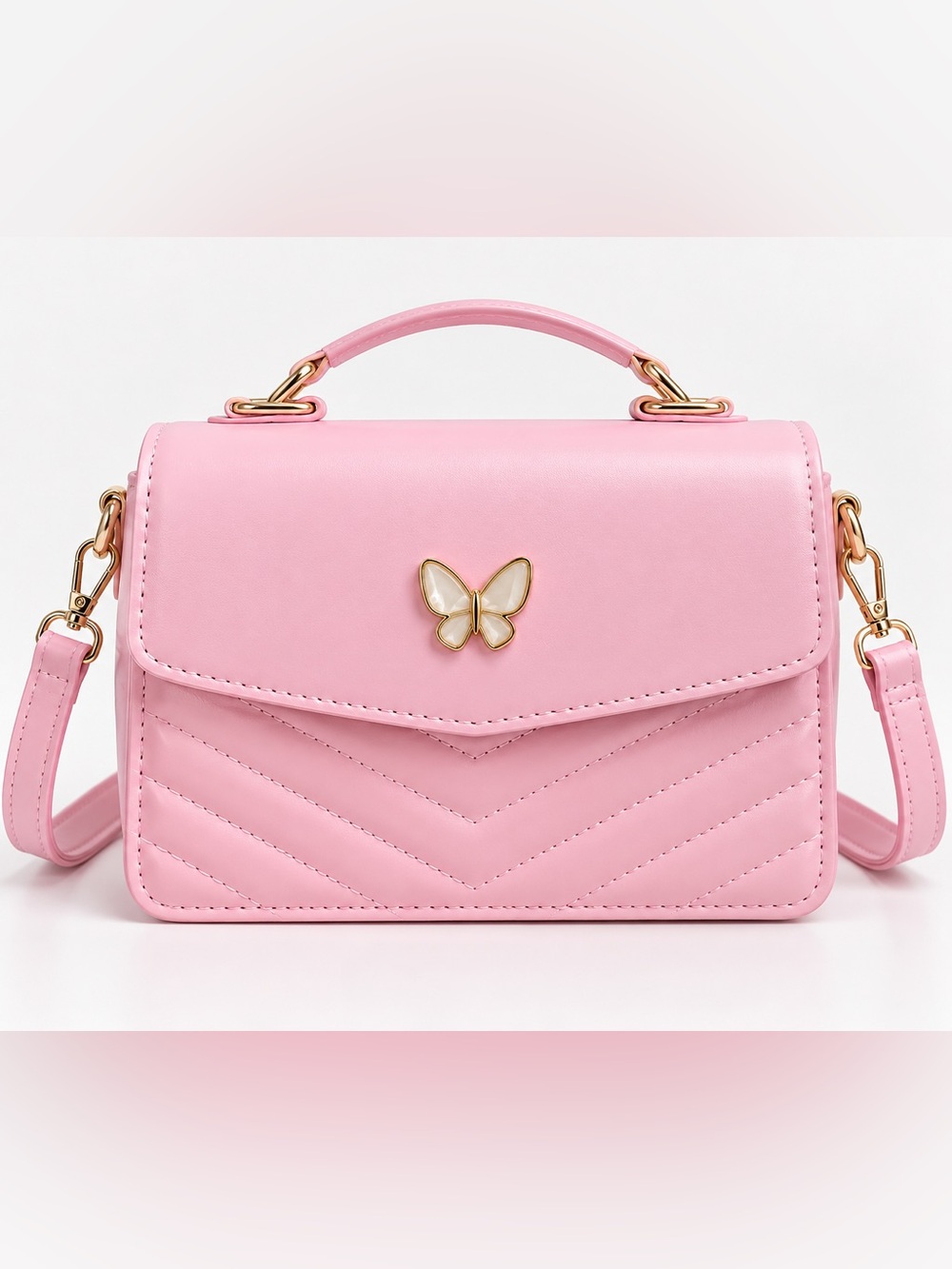 Pink Butterfly Accent Top-Handle Women's Bag